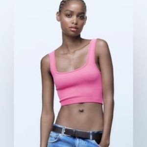 Zara Bubble Gum Pink Seamless Ribbed Square Neck Tank Top